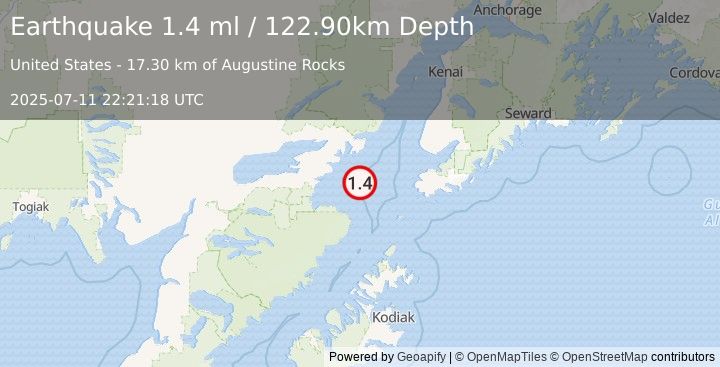 Earthquake 69 km W of Nanwalek, Alaska (1.4 ml) (2025-07-11 22:21:18 UTC)