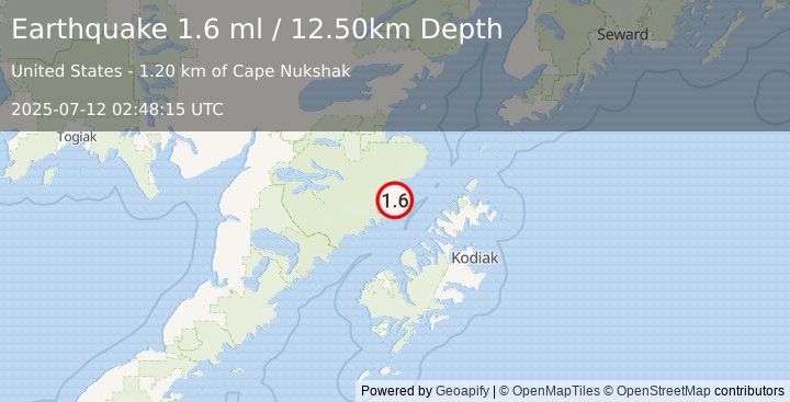 Earthquake 73 km WNW of Aleneva, Alaska (1.6 ml) (2025-07-12 02:48:15 UTC)