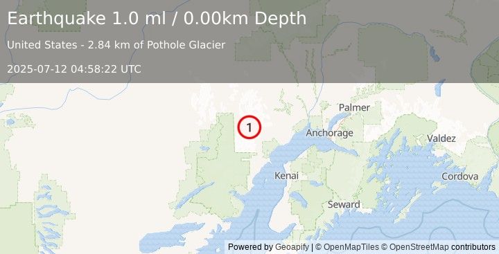 Earthquake 74 km WNW of Tyonek, Alaska (1.0 ml) (2025-07-12 04:58:22 UTC)