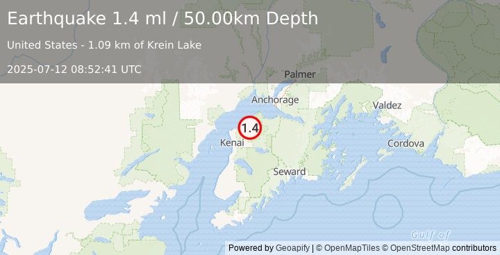 Earthquake 15 km S of Point Possession, Alaska (1.4 ml) (2025-07-12 08:52:41 UTC)