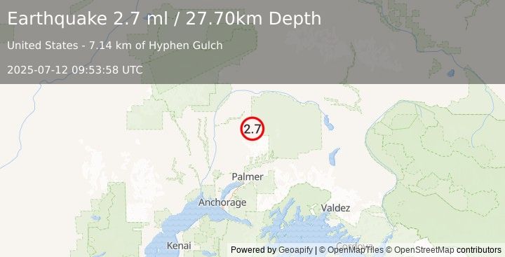 Earthquake 49 km ENE of Susitna North, Alaska (2.7 ml) (2025-07-12 09:53:58 UTC)