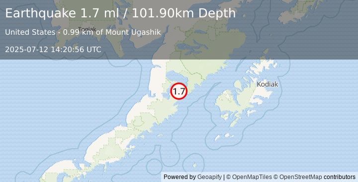 Earthquake 66 km E of Ugashik, Alaska (1.7 ml) (2025-07-12 14:20:56 UTC)