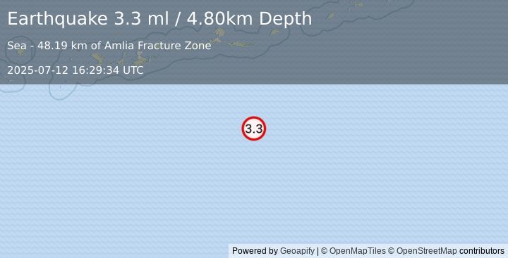 Earthquake 211 km SSE of Atka, Alaska (3.3 ml) (2025-07-12 16:29:34 UTC)