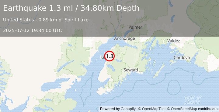 Earthquake 8 km NE of Ridgeway, Alaska (1.3 ml) (2025-07-12 19:34:00 UTC)