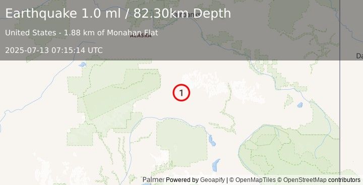 Earthquake 52 km E of Cantwell, Alaska (1.0 ml) (2025-07-13 07:15:14 UTC)