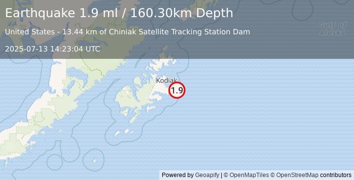 Earthquake 21 km ESE of Chiniak, Alaska (1.9 ml) (2025-07-13 14:23:04 UTC)