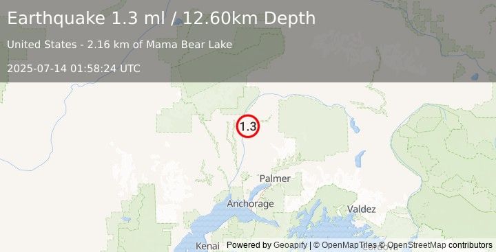 Earthquake 9 km SE of Chase, Alaska (1.3 ml) (2025-07-14 01:58:24 UTC)