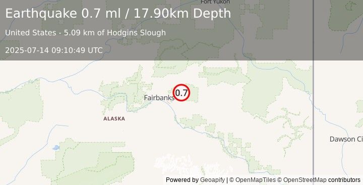 Earthquake 8 km NE of Pleasant Valley, Alaska (0.7 ml) (2025-07-14 09:10:49 UTC)