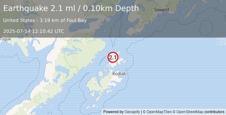 Earthquake 36 km N of Aleneva, Alaska (2.1 ml) (2025-07-14 12:10:42 UTC)