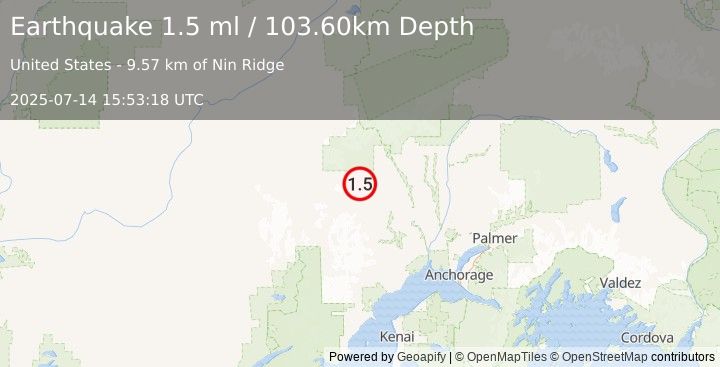 Earthquake 40 km WNW of Skwentna, Alaska (1.5 ml) (2025-07-14 15:53:18 UTC)