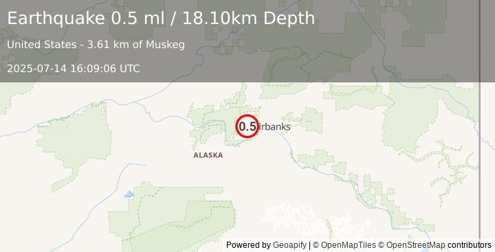 Earthquake 19 km W of Ester, Alaska (0.5 ml) (2025-07-14 16:09:06 UTC)