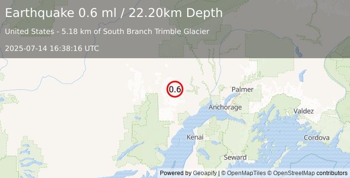 Earthquake 58 km SW of Skwentna, Alaska (0.6 ml) (2025-07-14 16:38:16 UTC)