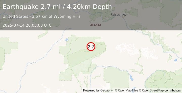 Earthquake 59 km WSW of Denali Park, Alaska (2.7 ml) (2025-07-14 20:03:08 UTC)