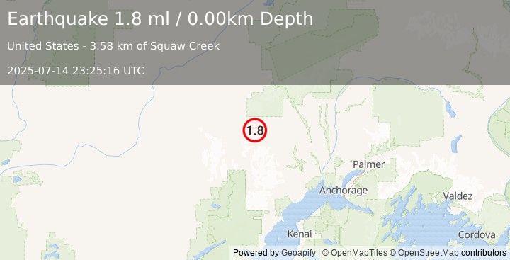 Earthquake 66 km W of Skwentna, Alaska (1.8 ml) (2025-07-14 23:25:16 UTC)