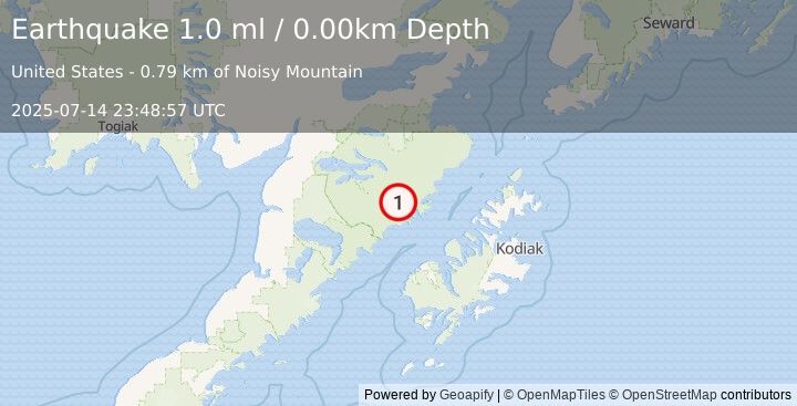 Earthquake 80 km NNW of Karluk, Alaska (1.0 ml) (2025-07-14 23:48:57 UTC)