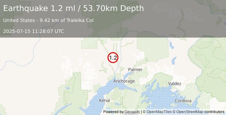 Earthquake 38 km E of Skwentna, Alaska (1.2 ml) (2025-07-15 11:28:07 UTC)
