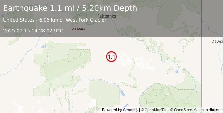 Earthquake 78 km ESE of Denali Park, Alaska (1.1 ml) (2025-07-15 14:28:02 UTC)