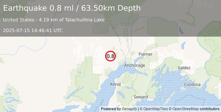 Earthquake 52 km NNW of Beluga, Alaska (0.8 ml) (2025-07-15 14:46:41 UTC)