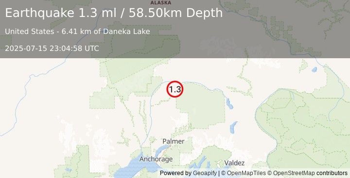 Earthquake 61 km ENE of Chase, Alaska (1.3 ml) (2025-07-15 23:04:58 UTC)