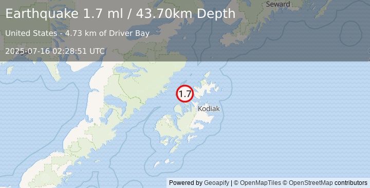Earthquake 30 km WNW of Aleneva, Alaska (1.7 ml) (2025-07-16 02:28:51 UTC)