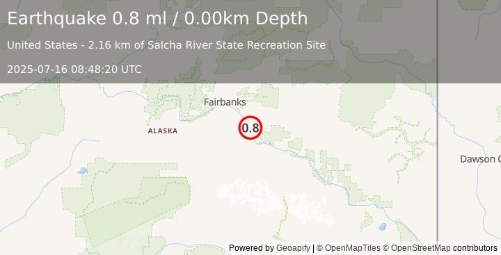 Earthquake 3 km S of Salcha, Alaska (0.8 ml) (2025-07-16 08:48:20 UTC)