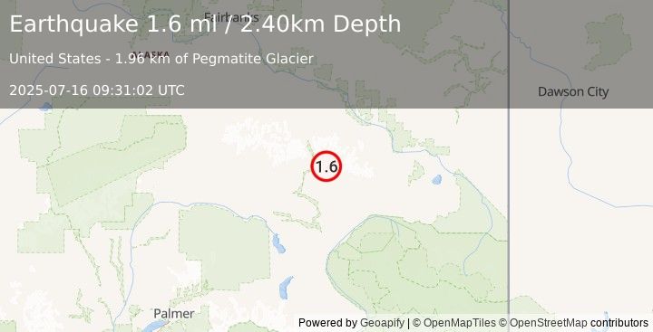 Earthquake 20 km NNE of Paxson, Alaska (1.6 ml) (2025-07-16 09:31:02 UTC)
