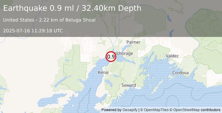 Earthquake 20 km N of Point Possession, Alaska (0.9 ml) (2025-07-16 11:29:18 UTC)
