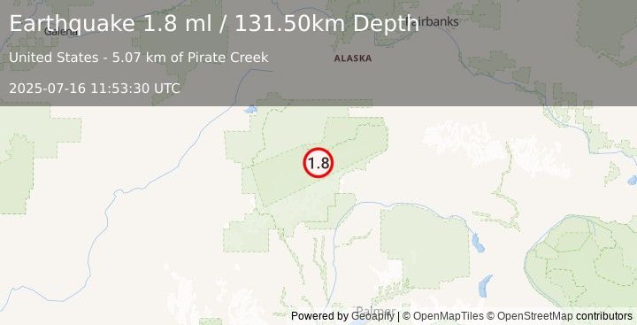 Earthquake 65 km ESE of Denali National Park, Alaska (1.8 ml) (2025-07-16 11:53:30 UTC)