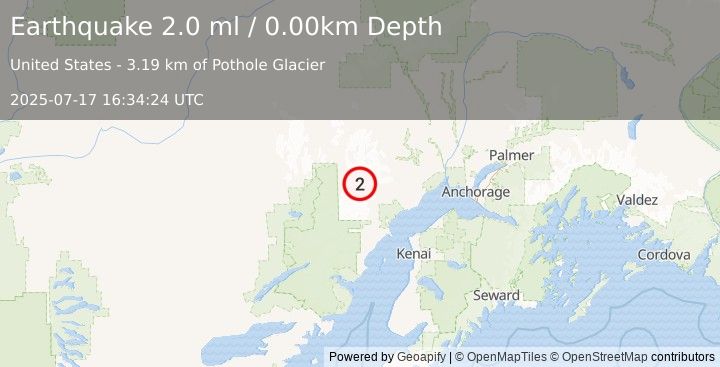 Earthquake 74 km WNW of Tyonek, Alaska (2.0 ml) (2025-07-17 16:34:24 UTC)