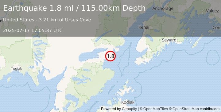 Earthquake 39 km SE of Pedro Bay, Alaska (1.8 ml) (2025-07-17 17:05:37 UTC)