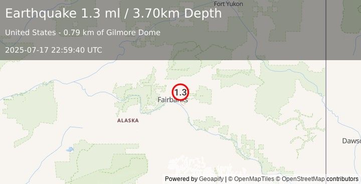 Earthquake 11 km E of Fox, Alaska (1.3 ml) (2025-07-17 22:59:40 UTC)