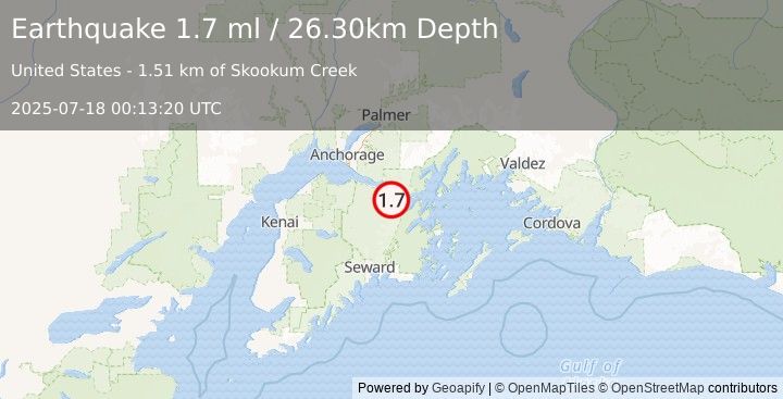Earthquake 17 km W of Whittier, Alaska (1.7 ml) (2025-07-18 00:13:20 UTC)