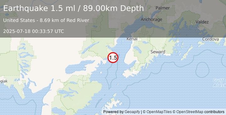 Earthquake 44 km WNW of Anchor Point, Alaska (1.5 ml) (2025-07-18 00:33:57 UTC)