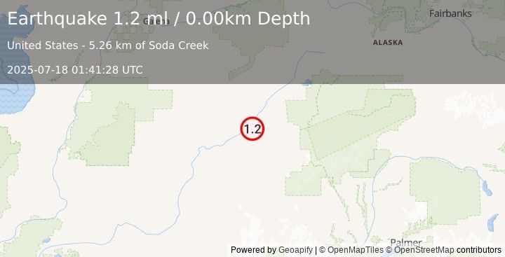 Earthquake 35 km NE of Nikolai, Alaska (1.2 ml) (2025-07-18 01:41:28 UTC)