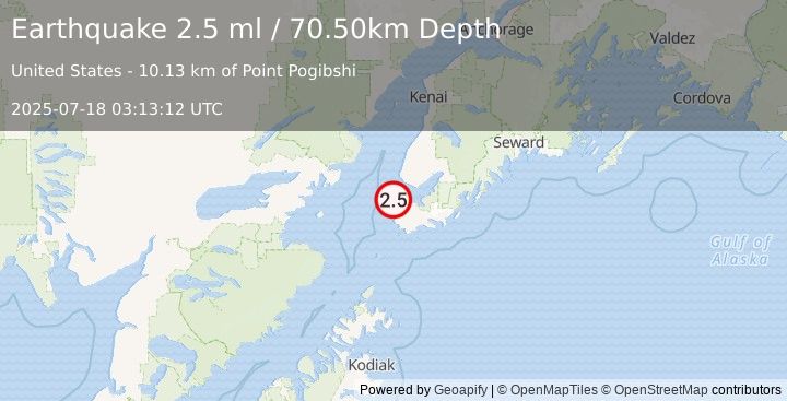 Earthquake 16 km WNW of Seldovia, Alaska (2.5 ml) (2025-07-18 03:13:12 UTC)