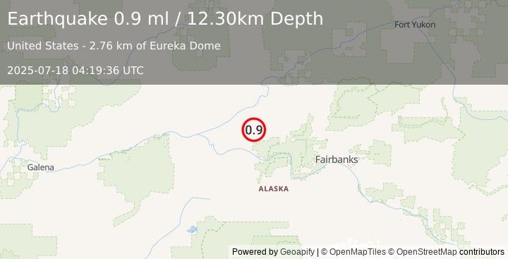 Earthquake 30 km NNE of Manley Hot Springs, Alaska (0.9 ml) (2025-07-18 04:19:36 UTC)