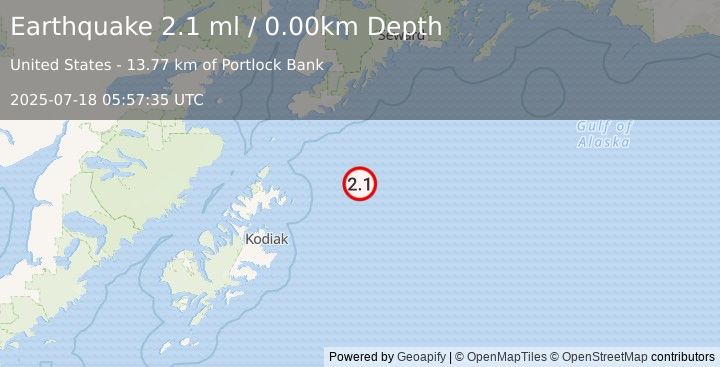 Earthquake 133 km SE of Port Graham, Alaska (2.1 ml) (2025-07-18 05:57:35 UTC)