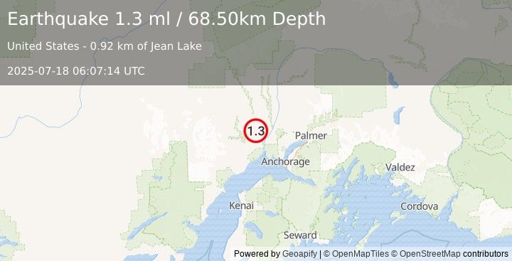 Earthquake 21 km NW of Susitna, Alaska (1.3 ml) (2025-07-18 06:07:14 UTC)