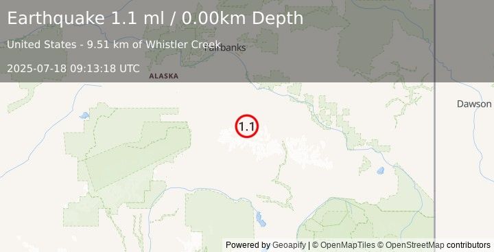 Earthquake 70 km SW of Whitestone, Alaska (1.1 ml) (2025-07-18 09:13:18 UTC)