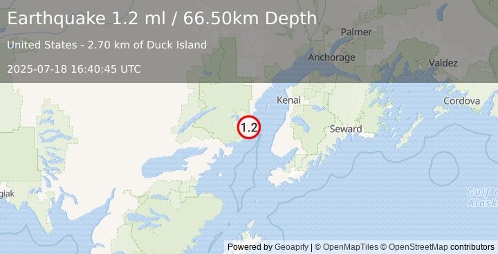 Earthquake 48 km W of Ninilchik, Alaska (1.2 ml) (2025-07-18 16:40:45 UTC)
