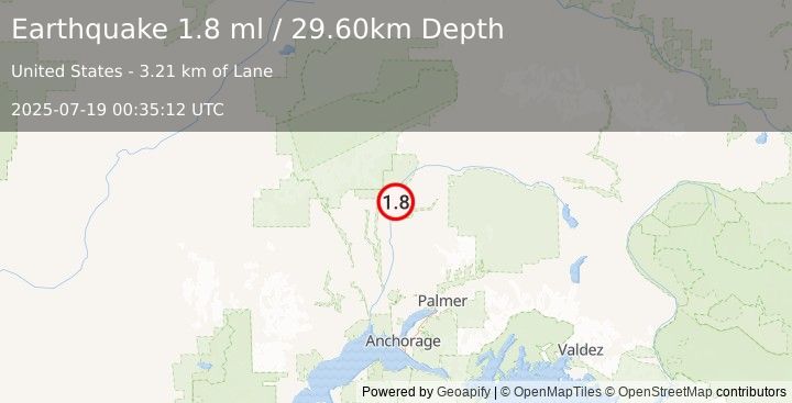 Earthquake 9 km NNE of Chase, Alaska (1.8 ml) (2025-07-19 00:35:12 UTC)