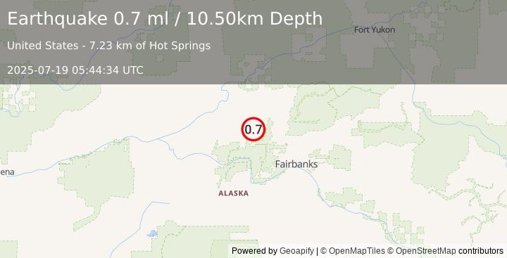 Earthquake 21 km NE of Minto, Alaska (0.7 ml) (2025-07-19 05:44:34 UTC)
