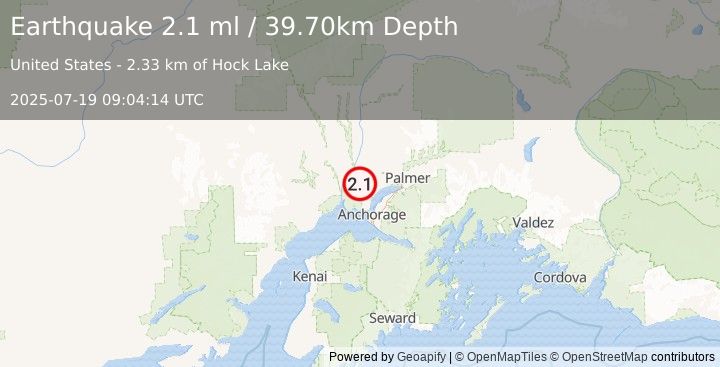 Earthquake 10 km W of Big Lake, Alaska (2.1 ml) (2025-07-19 09:04:14 UTC)
