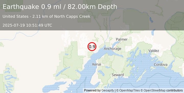 Earthquake 35 km WNW of Beluga, Alaska (0.9 ml) (2025-07-19 10:51:49 UTC)