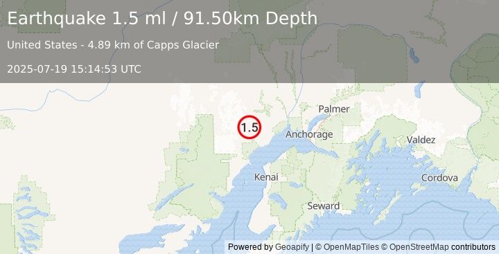 Earthquake 42 km WNW of Beluga, Alaska (1.5 ml) (2025-07-19 15:14:53 UTC)