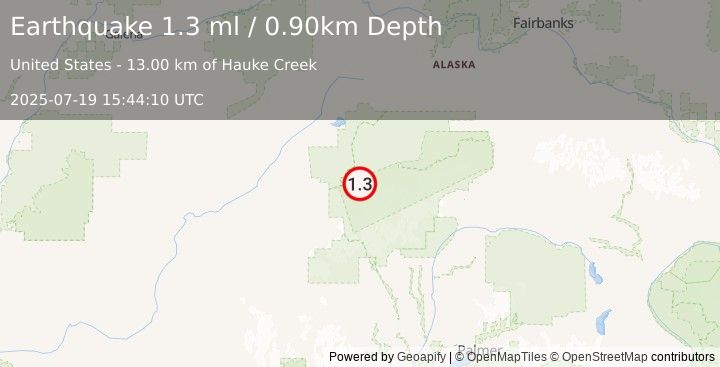 Earthquake 27 km S of Denali National Park, Alaska (1.3 ml) (2025-07-19 15:44:10 UTC)