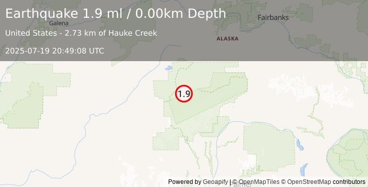 Earthquake 17 km SSE of Denali National Park, Alaska (1.9 ml) (2025-07-19 20:49:08 UTC)