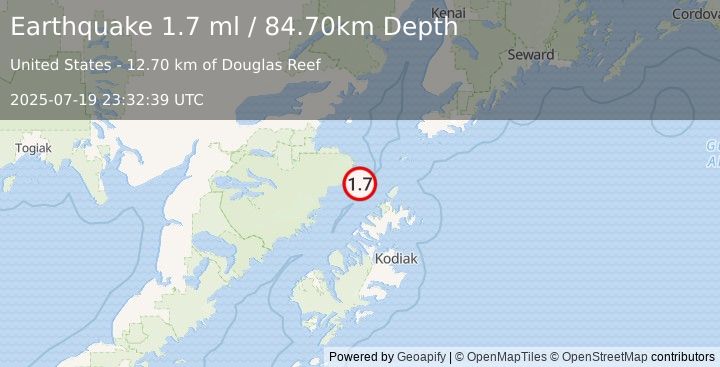 Earthquake 68 km NNW of Aleneva, Alaska (1.7 ml) (2025-07-19 23:32:39 UTC)