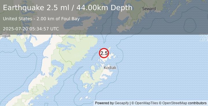Earthquake 35 km N of Aleneva, Alaska (2.5 ml) (2025-07-20 05:34:57 UTC)