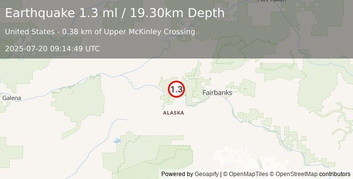 Earthquake 30 km SSW of Minto, Alaska (1.3 ml) (2025-07-20 09:14:49 UTC)